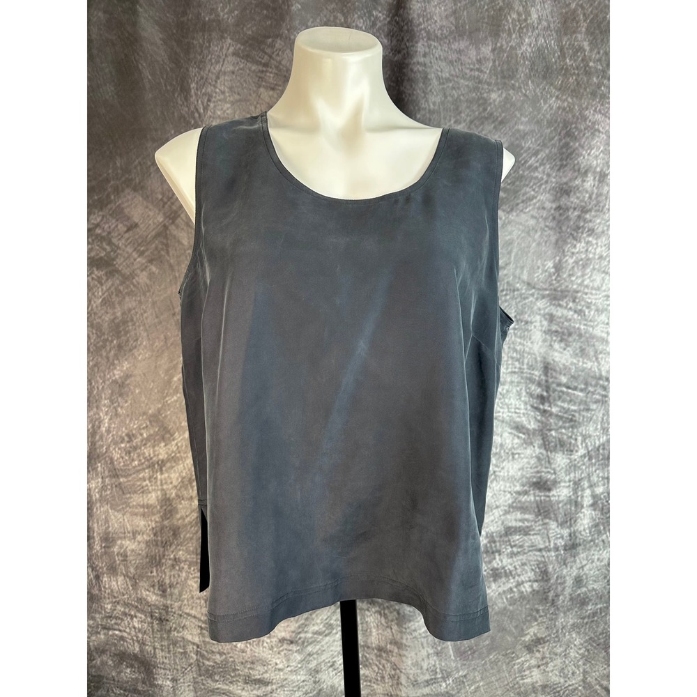 Go Silk Tank Top Womens Large Black Gray 100% Silk Sleeveless Scoop Neck Capsule